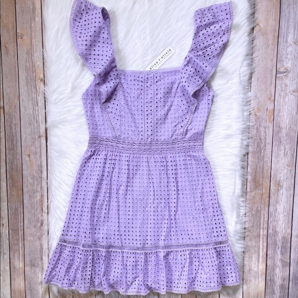 Alice + Olivia Remada Eyelet Lavender Mini Dress